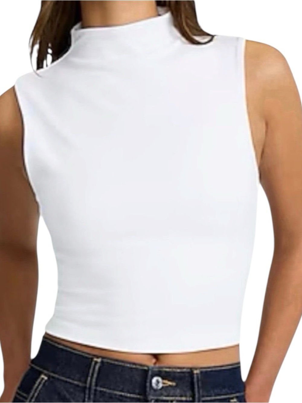 Express White Sleeveless Mock Neck Crop Tank